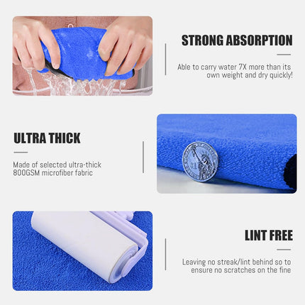 Microfiber Car Drying Towels 800GSM Thick Plush Cleaning Cloths Auto Detailing Quick Dry Wash Cloth for Interior & Exterior Lint Free, Streak Free, 40 x 40 cm, 4 Pack.