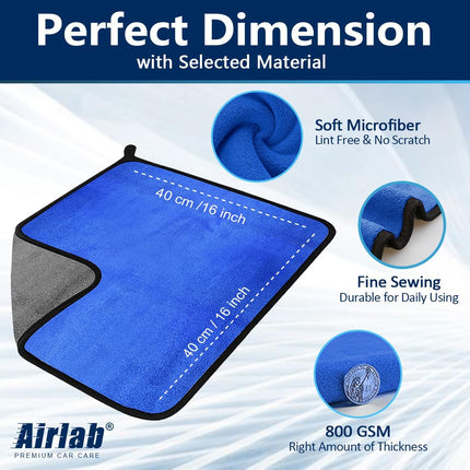 Microfiber Car Drying Towels 800GSM Thick Plush Cleaning Cloths Auto Detailing Quick Dry Wash Cloth for Interior & Exterior Lint Free, Streak Free, 40 x 40 cm, 4 Pack.