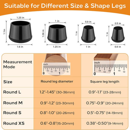 Silicone Chair Leg Floor Protectors Extra Small 24PCS - Furniture Felt Silicone Integrated Chair Foot Covers/Dark-Black/Rubber - Protect Floors from Scratches,Reduce Noise.