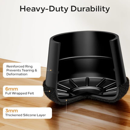 Silicone Chair Leg Floor Protectors Extra Small 24PCS - Furniture Felt Silicone Integrated Chair Foot Covers/Dark-Black/Rubber - Protect Floors from Scratches,Reduce Noise.