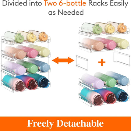 Stackable Water Bottle Organizer for Cabinet, Freezer, Pantry - Plastic Cup Holder, Wine Racks for Kitchen Tabletop Storage, Cupboard, Office - Pack of 4, Each Rack Holds 3 Containers.