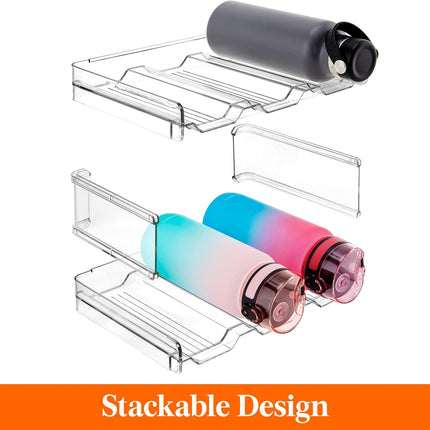 Stackable Water Bottle Organizer for Cabinet, Freezer, Pantry - Plastic Cup Holder, Wine Racks for Kitchen Tabletop Storage, Cupboard, Office - Pack of 4, Each Rack Holds 3 Containers.
