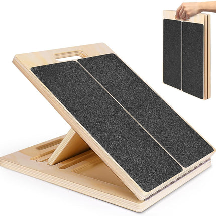 Portable Wooden Slant Board for Calf Stretching Squats Calf Stretcher Pilates Physical Therapy Equipment Adjustable Incline Board for Knees Ankle Heel Feet Leg.