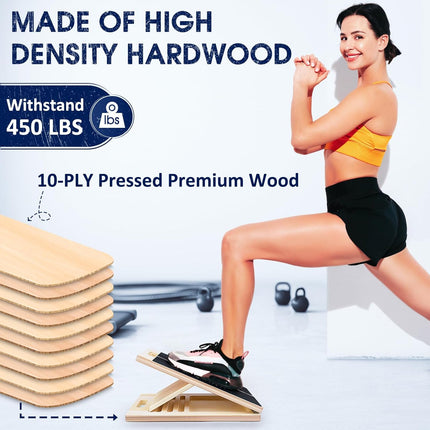 Portable Wooden Slant Board for Calf Stretching Squats Calf Stretcher Pilates Physical Therapy Equipment Adjustable Incline Board for Knees Ankle Heel Feet Leg.