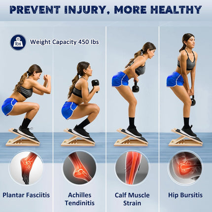 Portable Wooden Slant Board for Calf Stretching Squats Calf Stretcher Pilates Physical Therapy Equipment Adjustable Incline Board for Knees Ankle Heel Feet Leg.