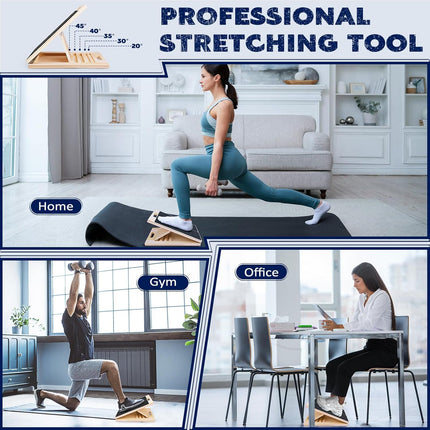 Portable Wooden Slant Board for Calf Stretching Squats Calf Stretcher Pilates Physical Therapy Equipment Adjustable Incline Board for Knees Ankle Heel Feet Leg.