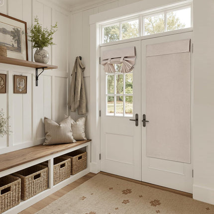 100% Natural Linen Blackout French Door Curtains, Privacy Door Window Curtains, 26 X 72 Inch Room Darkening Blinds, Thermal Insulated Shades for Bedroom, 1 Panel.