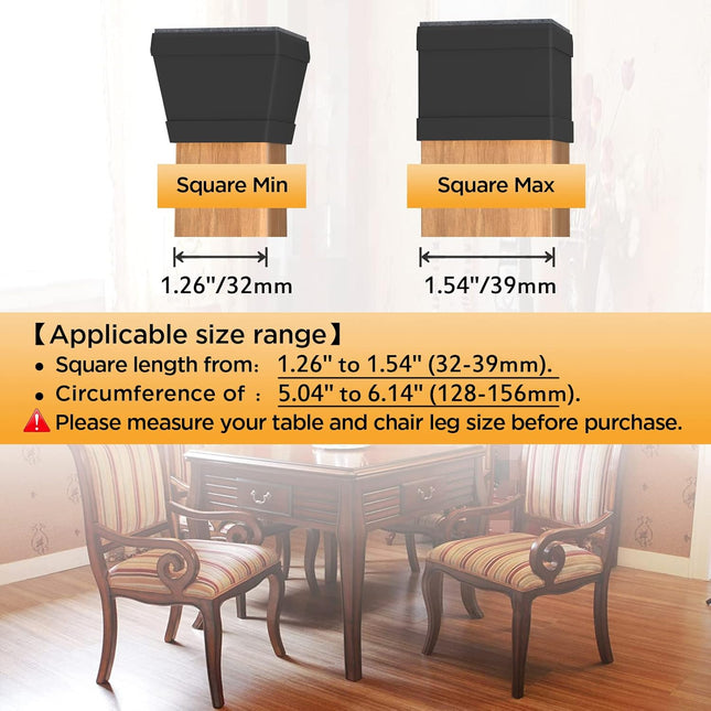 16 PCS Square Silicone Chair Leg Floor Protector, Chair Leg Cover, Furniture Leg Protector, Mobile Table and Chair Leg Cover, Protect The Floor from Scratches,1.5",Black..
