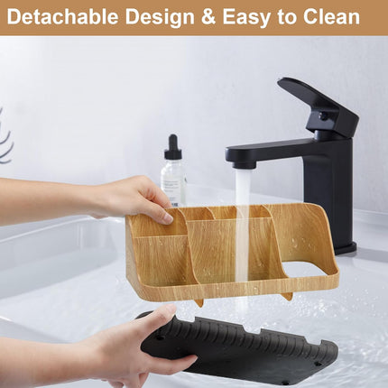 Bathroom Organizers Countertop - Detachable 7 Slots Kids Electric Toothbrush and Toothpaste Holde Drainage for Bathroom Accessories Organization Counter Vanity Sink Storage, Wood.