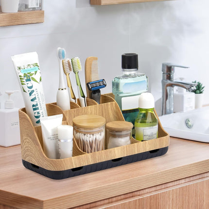 Bathroom Organizers Countertop - Detachable 7 Slots Kids Electric Toothbrush and Toothpaste Holde Drainage for Bathroom Accessories Organization Counter Vanity Sink Storage, Wood.