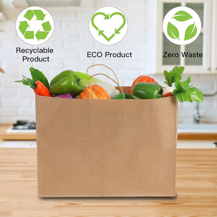 60pcs 16x6x12 Inch Large Paper Bags with Handles, Kraft Brown Paper Gift Bags for Business, Merchandise, Gifts, Shopping, Retail Stores, Birthday Party.