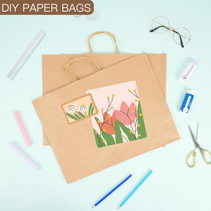 60pcs 16x6x12 Inch Large Paper Bags with Handles, Kraft Brown Paper Gift Bags for Business, Merchandise, Gifts, Shopping, Retail Stores, Birthday Party.