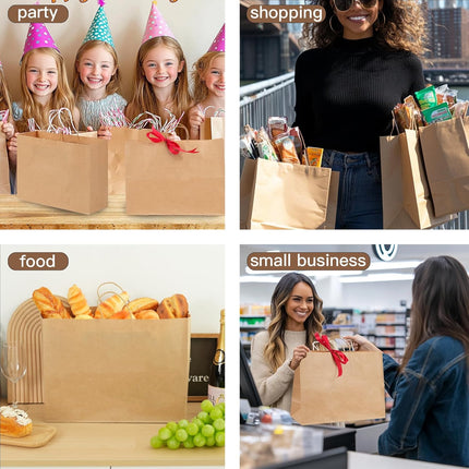60pcs 16x6x12 Inch Large Paper Bags with Handles, Kraft Brown Paper Gift Bags for Business, Merchandise, Gifts, Shopping, Retail Stores, Birthday Party.