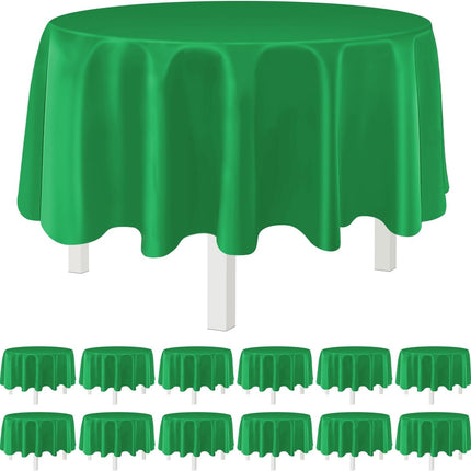 Green 12 Pack Plastic Tablecloths 84" Disposable Round Table Cloth Plastic Table Cover for Party Disposable Tablecloths.