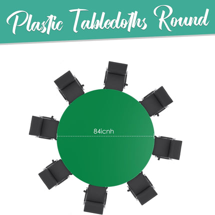 Green 12 Pack Plastic Tablecloths 84" Disposable Round Table Cloth Plastic Table Cover for Party Disposable Tablecloths.