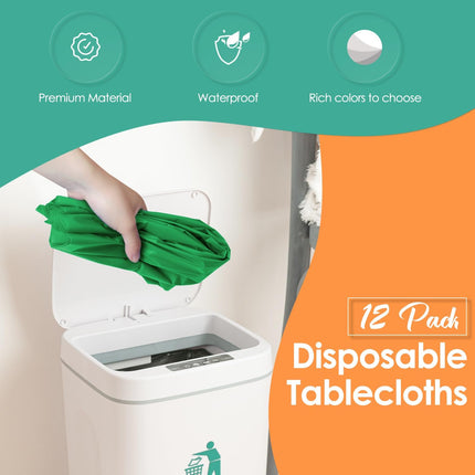 Green 12 Pack Plastic Tablecloths 84" Disposable Round Table Cloth Plastic Table Cover for Party Disposable Tablecloths.