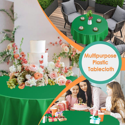 Green 12 Pack Plastic Tablecloths 84" Disposable Round Table Cloth Plastic Table Cover for Party Disposable Tablecloths.