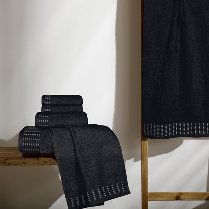 Ultra Soft 6 Pack Cotton Towel Set, Contains 2 Bath Towels 28x55 inch, 2 Hand Towels 16x24 inch & 2 Wash Coths 12x12 inch, Ideal Everyday use, Compact & Lightweight - Black.