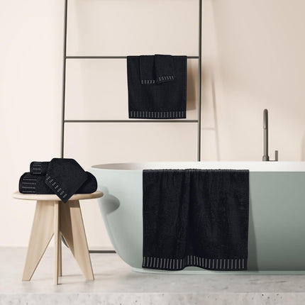Ultra Soft 6 Pack Cotton Towel Set, Contains 2 Bath Towels 28x55 inch, 2 Hand Towels 16x24 inch & 2 Wash Coths 12x12 inch, Ideal Everyday use, Compact & Lightweight - Black.
