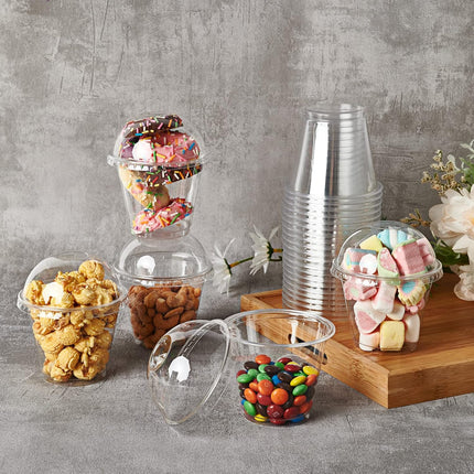 200 PACK 9 oz Clear Plastic Cups With Dome Lids, Crystal Clear Dessert Cups for Ice Cream, Latte, Cold Drinks.
