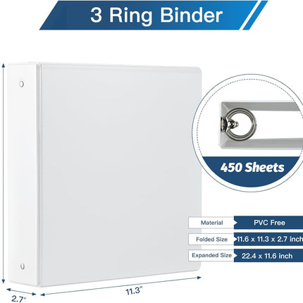 2-inch 3 Ring Binder with 2 Interior Pockets, Heavy Duty 2'' Binders Holds US Letter Size 8.5'' x 11'' Paper - Versatile Binders for Office, Home, and School Use, 6 Pack (White).