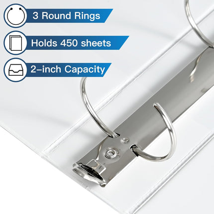 2-inch 3 Ring Binder with 2 Interior Pockets, Heavy Duty 2'' Binders Holds US Letter Size 8.5'' x 11'' Paper - Versatile Binders for Office, Home, and School Use, 6 Pack (White).
