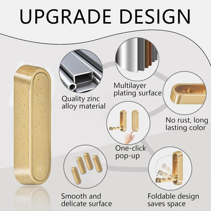 4PCS Foldable Gold Wall Hooks, Heavy Duty Zinc Alloy Folding Wall Hooks, Folding Hidden Coat Hooks Wall Mount Bathroom Foldable Towel Hooks for Hanging Clothes, Bags, Hats, Bathrobes, Keys etc (Gold).