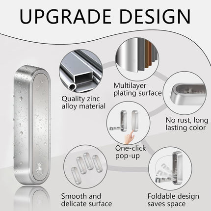 4PCS Foldable Wall Hooks, Heavy Duty Zinc Alloy Folding Wall Hooks, Folding Coat Hooks Wall Mount Bathroom Foldable Towel Hooks for Hanging Clothes, Bags, Hats, Bathrobes, Keys and Kitchen (Silver).