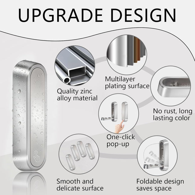 4PCS Foldable Wall Hooks, Heavy Duty Zinc Alloy Folding Wall Hooks, Folding Coat Hooks Wall Mount Bathroom Foldable Towel Hooks for Hanging Clothes, Bags, Hats, Bathrobes, Keys and Kitchen (Silver).