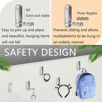 4PCS Foldable Wall Hooks, Heavy Duty Zinc Alloy Folding Wall Hooks, Folding Coat Hooks Wall Mount Bathroom Foldable Towel Hooks for Hanging Clothes, Bags, Hats, Bathrobes, Keys and Kitchen (Silver).