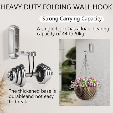 4PCS Foldable Wall Hooks, Heavy Duty Zinc Alloy Folding Wall Hooks, Folding Coat Hooks Wall Mount Bathroom Foldable Towel Hooks for Hanging Clothes, Bags, Hats, Bathrobes, Keys and Kitchen (Silver).