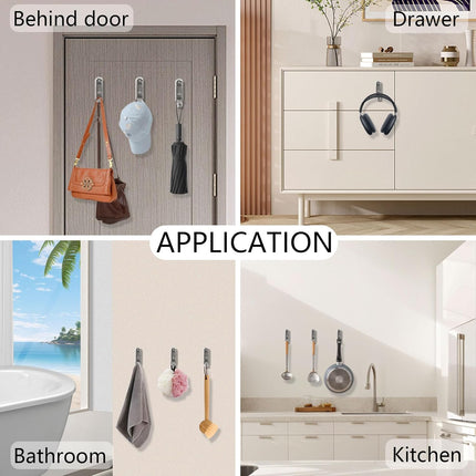 4PCS Foldable Wall Hooks, Heavy Duty Zinc Alloy Folding Wall Hooks, Folding Coat Hooks Wall Mount Bathroom Foldable Towel Hooks for Hanging Clothes, Bags, Hats, Bathrobes, Keys and Kitchen (Silver).