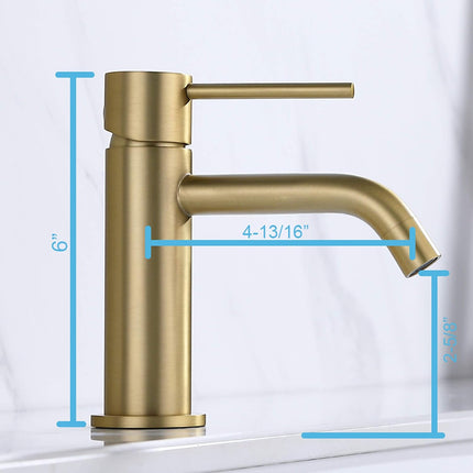 Brushed Gold Bathroom Faucet, Single Handle Brass Sink Faucet Bathroom Single Hole with Pop Up Sink Drain Assembly and Water Faucet Supply Lines.