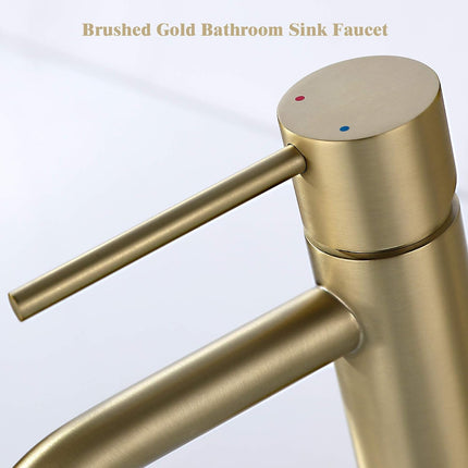 Brushed Gold Bathroom Faucet, Single Handle Brass Sink Faucet Bathroom Single Hole with Pop Up Sink Drain Assembly and Water Faucet Supply Lines.