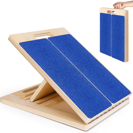 Portable Wooden Slant Board for Calf Stretching Squats Calf Stretcher Physical Therapy Equipment Adjustable Incline Board for Knees Ankle Heel Feet Leg Blue.