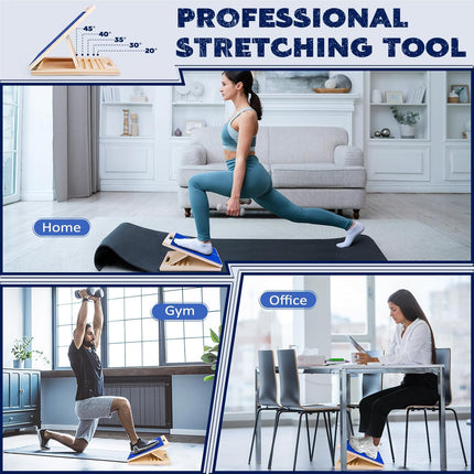 Portable Wooden Slant Board for Calf Stretching Squats Calf Stretcher Physical Therapy Equipment Adjustable Incline Board for Knees Ankle Heel Feet Leg Blue.