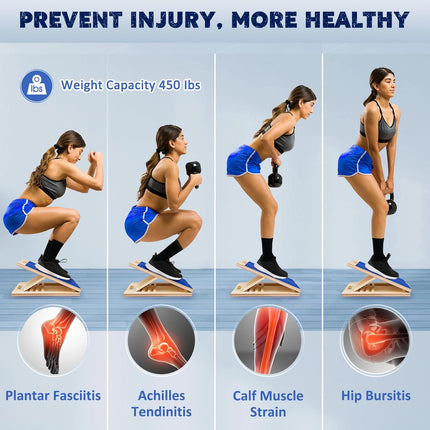 Portable Wooden Slant Board for Calf Stretching Squats Calf Stretcher Physical Therapy Equipment Adjustable Incline Board for Knees Ankle Heel Feet Leg Blue.