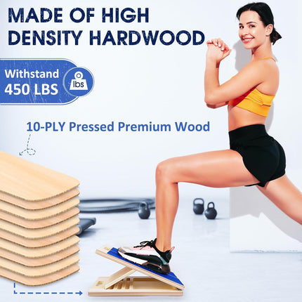 Portable Wooden Slant Board for Calf Stretching Squats Calf Stretcher Physical Therapy Equipment Adjustable Incline Board for Knees Ankle Heel Feet Leg Blue.
