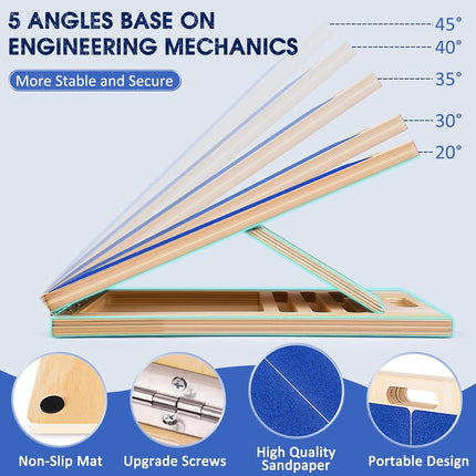 Portable Wooden Slant Board for Calf Stretching Squats Calf Stretcher Physical Therapy Equipment Adjustable Incline Board for Knees Ankle Heel Feet Leg Blue.