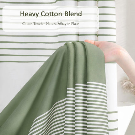 Sage Green Shower Curtain Cotton Boho Striped Shower Curtains for Bathroom with Tassel 72 X 72.
