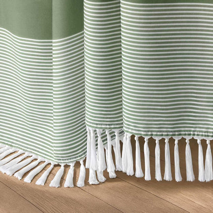 Sage Green Shower Curtain Cotton Boho Striped Shower Curtains for Bathroom with Tassel 72 X 72.