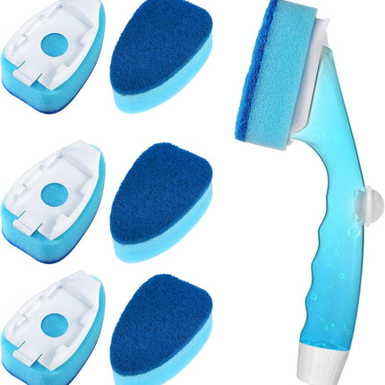 Non Scratch Dishwand Refill with Handle, 6 Heavy Duty Dish Wand Refills, Replacement Sponge Heads Set, Soap Control Dispenser Scrubbers, Dishwashing Scrub Dispensing Brush, Dishwasher Cleaning Tool.