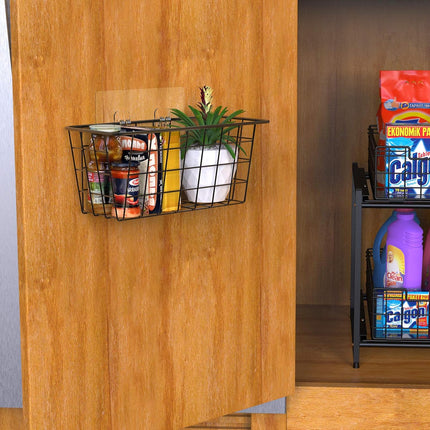 Hanging Kitchen Baskets Wire Storage Basket Over the Cabinet Door Organizer, No Drilling Adhesive Basket for Cabinet Pantry Organization and Kitchen, Bathroom, Storage, 2 Pack, Black.