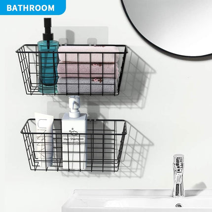 Hanging Kitchen Baskets Wire Storage Basket Over the Cabinet Door Organizer, No Drilling Adhesive Basket for Cabinet Pantry Organization and Kitchen, Bathroom, Storage, 2 Pack, Black.