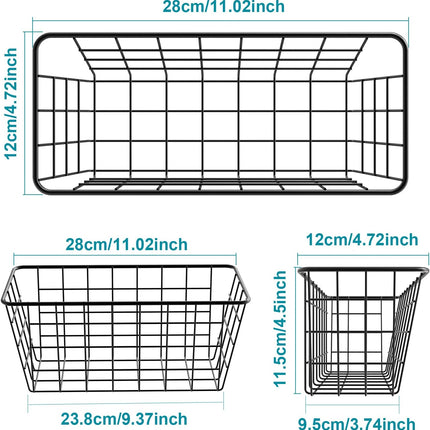 Hanging Kitchen Baskets Wire Storage Basket Over the Cabinet Door Organizer, No Drilling Adhesive Basket for Cabinet Pantry Organization and Kitchen, Bathroom, Storage, 2 Pack, Black.