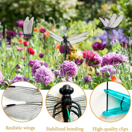 20 Pcs Dragon Fly Clips for Bugs Repellent, 3D Artificial Dragonfly Hat Clip, Dragonfly Garden Decor (20, Black*20 Pcs).