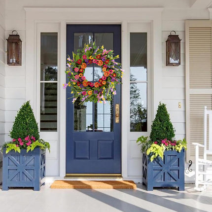 Artificial Spring Wreath 22 Inch Summer Wreaths for Front Door with Green Eucalyptus Leaves Pink Daisy Lavender Spring Door Wreath for Farmhouse Wall Wedding Home Porch Easter.