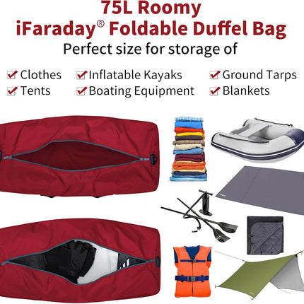 Foldable Duffle Bag 30 inch 75L Large Lightweight Luggage Bag for Travel Camping Storage-Red.