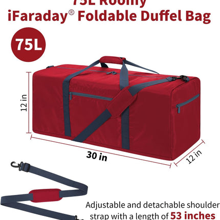 Foldable Duffle Bag 30 inch 75L Large Lightweight Luggage Bag for Travel Camping Storage-Red.