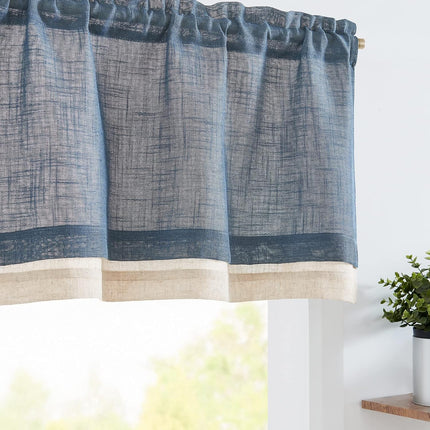 Linen Valance for Farmhouse Living Room Windows 16 Inch Slubbed Crossed Double Layer Window Valance Light Filtering Rustic Country Overlay Rod Pocket 1 Panel Navy Blue.